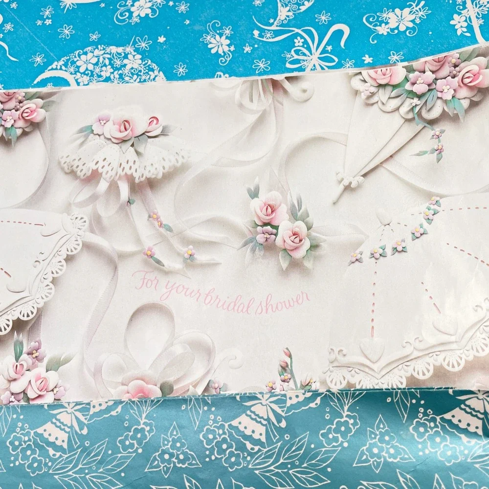 Vtg Variety Gift Wrap 4 Ribbon Lot Baby Wedding Shower Mid Century Junk Journal